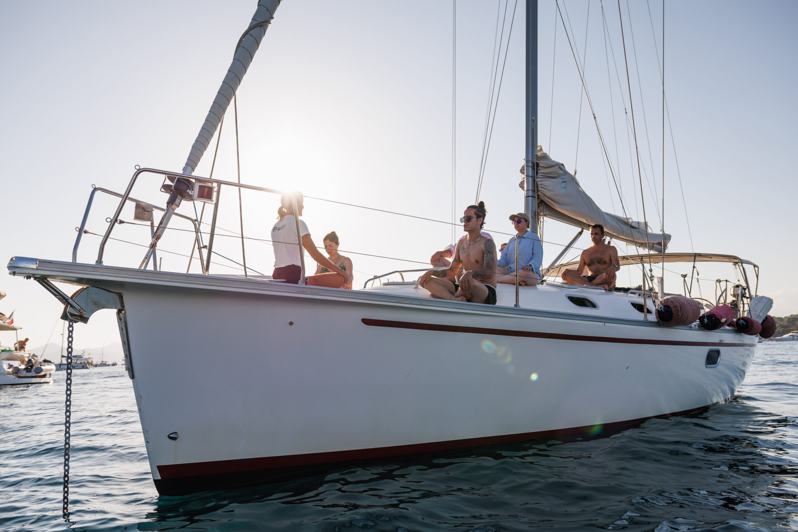 Yoga practice on a sailboat